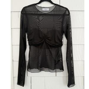 DNA Womens Large Mesh Ruched Bust Top Witchy Whimsigoth Gothic Dark Romantic Y2k
